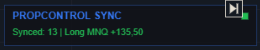 PropControl Sync widget showing synced trade count and latest filled position